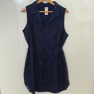 Faded Glory Navy CottageCore Crochet Lace Dress XL 16/18 Sleeveless Coastal Chic